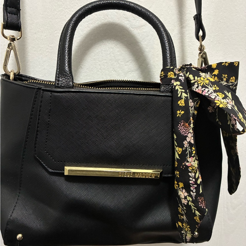 Steve Madden Black Satchel with Floral Bow